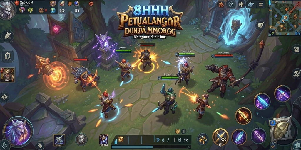 Screenshot gameplay 8HHH menampilkan pertarungan seru di dunia MMORPG.