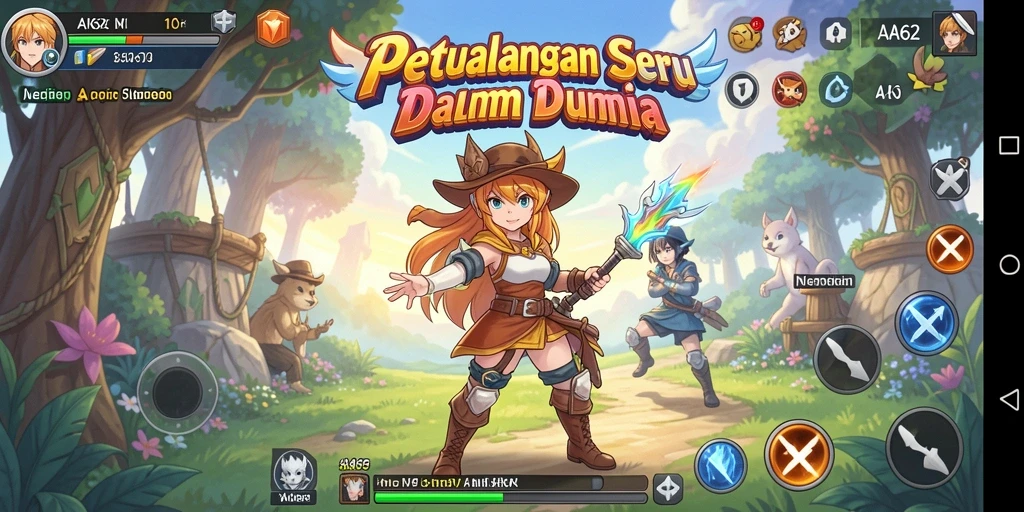Screenshot menampilkan pertarungan intens dalam game Anime AA62.