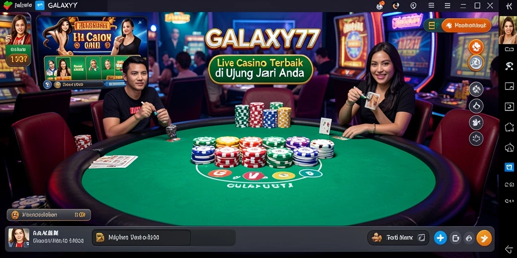 Screenshot gameplay GALAXY77 dengan dealer langsung dan pemain aktif.