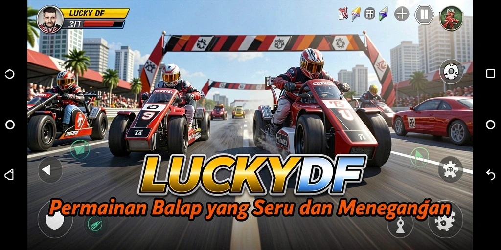 Tampilan gameplay LUCKYDF yang seru dan mendebarkan dalam balapan.