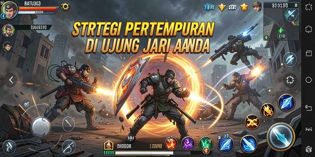 Screenshot strategi pertempuran yang intens di RATU303.