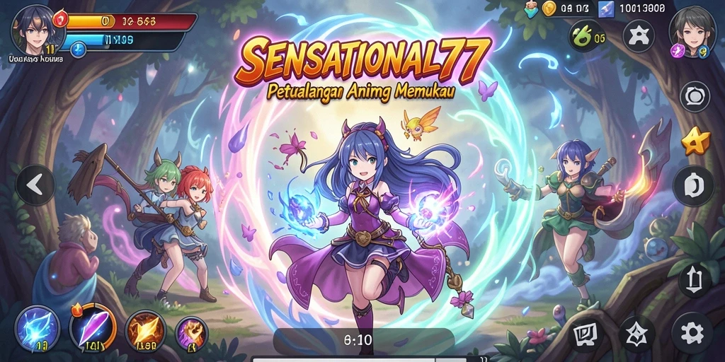 Gameplay SENSATIONAL77 yang menarik dengan karakter anime berwarna.