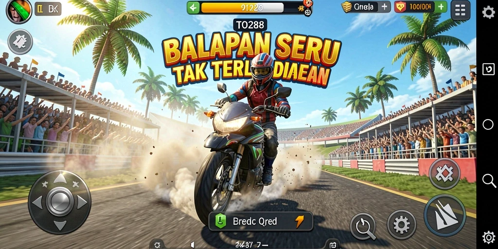 Screenshot gameplay TO288 menampilkan momen balapan yang mendebarkan.